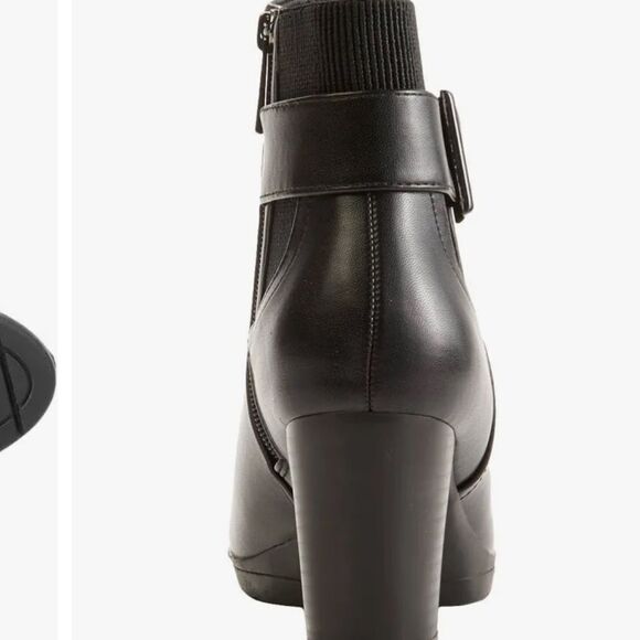 Anne Klein Rafe Black Faux Leather Ankle Boot w/ Zipper Side,Elastic Back Sz 9 - Picture 5 of 9